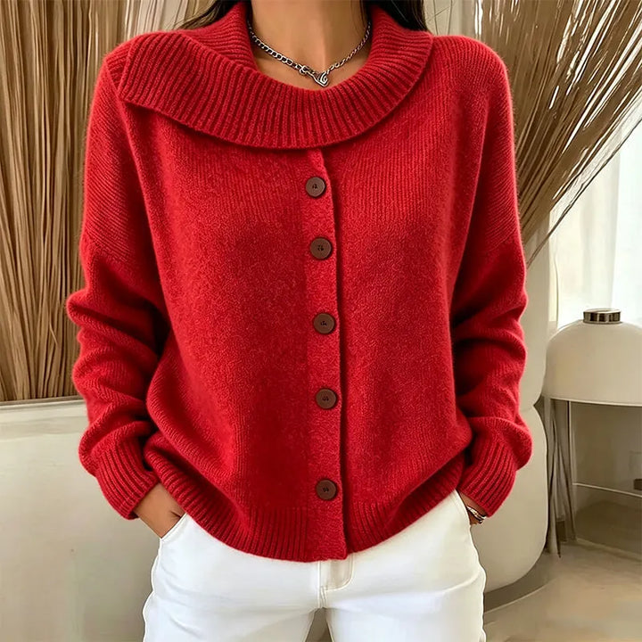 Elowette - Wide Collar Button Knit Cardigan