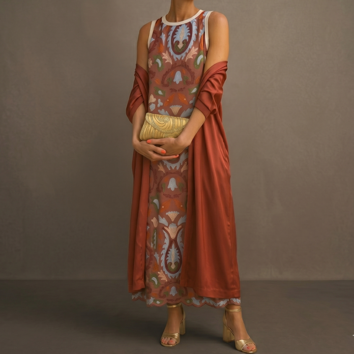 Lilith - Printed Midi Dress and Long Cardigan Set