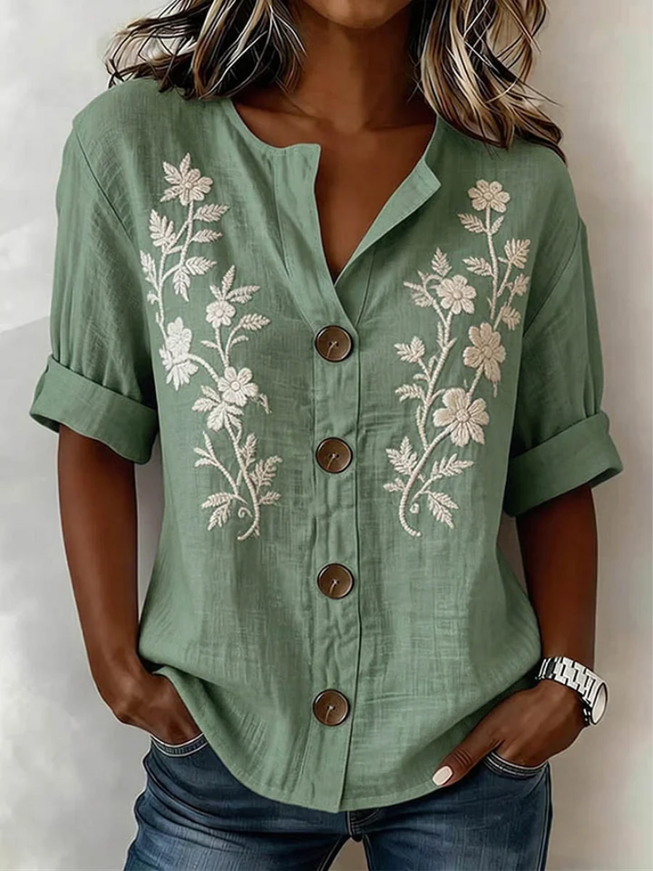 Fiana - Soft-Touch Embroidered Top