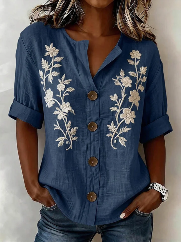 Fiana - Soft-Touch Embroidered Top