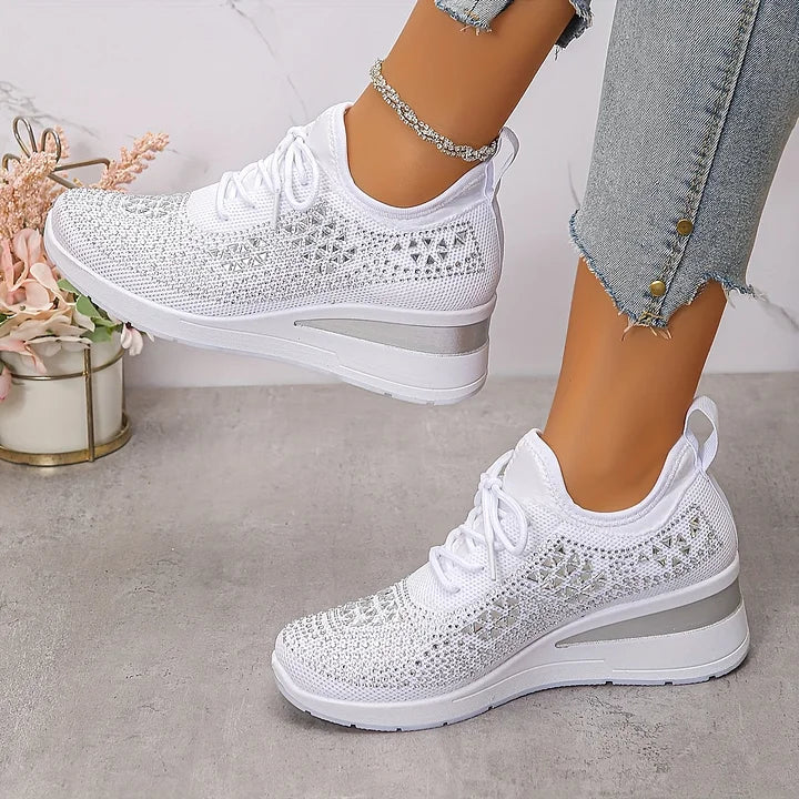 Lilia - Rhinestone-Embellished Wedge Trainers