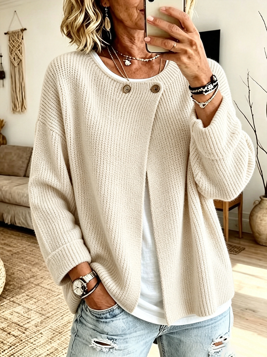 Anisa - Relaxed Button Detail Knit Cardigan