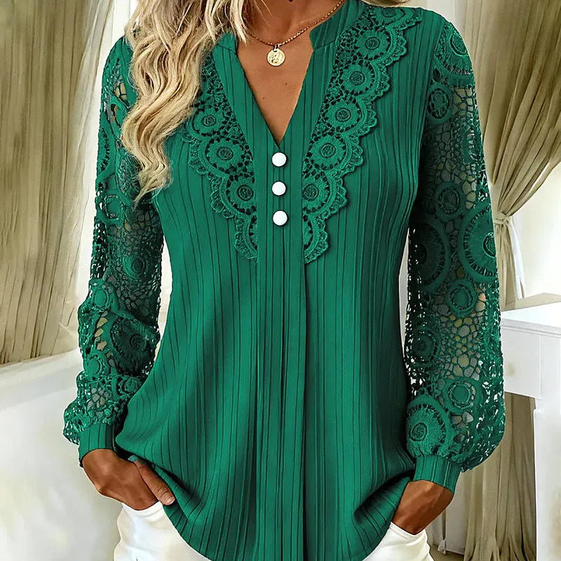 Brinoria - Lace Sleeve V-Neck Blouse