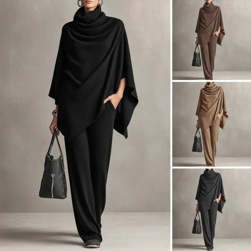Kaelis - Draped Turtleneck Two Piece Trouser Set