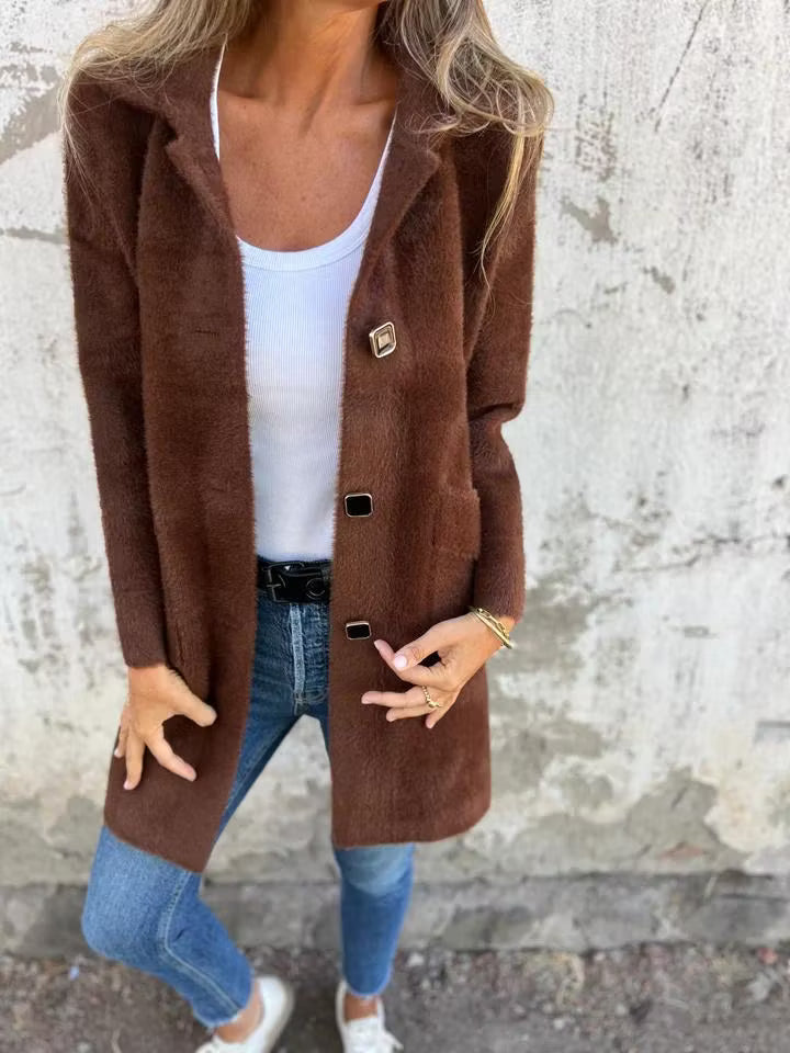 Fia - Soft Touch Button Front Longline Coat