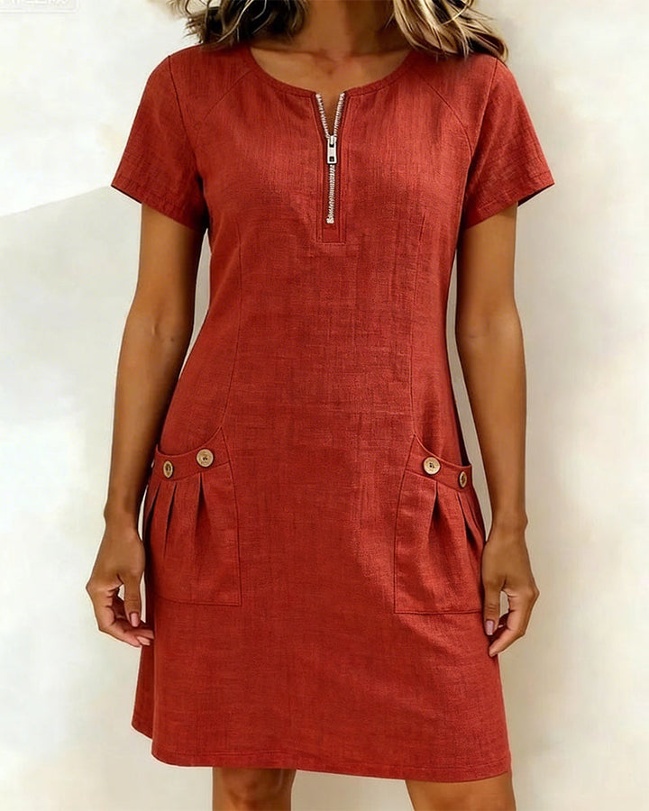 Dariae - Linen-Blend A-Line Dress