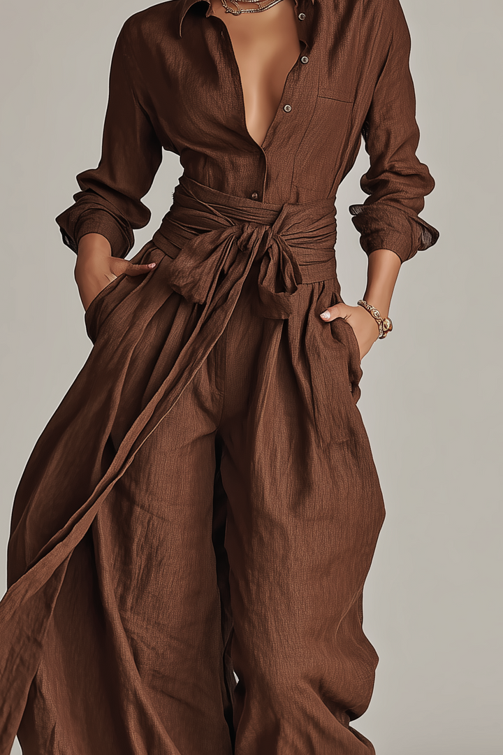 Primalyn - Lightweight Button-Up Top & Wide-Leg Pants Set