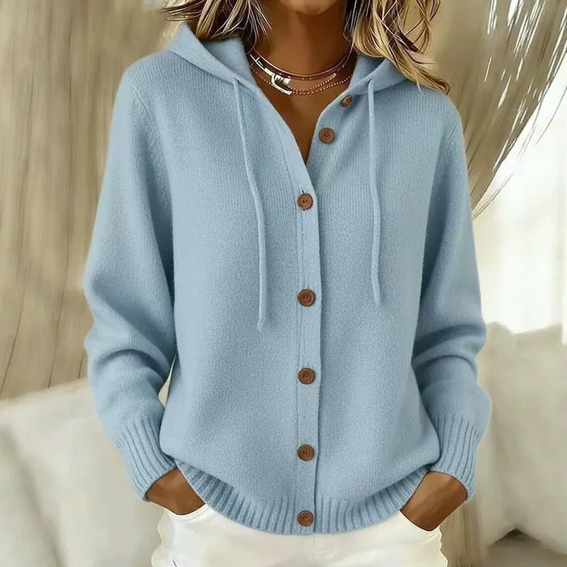 Emanora - Cozy Button Hooded Cardigan