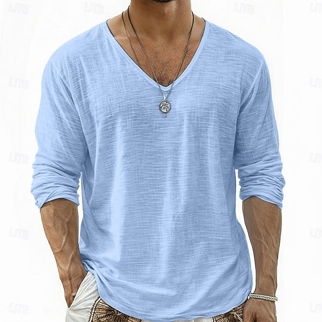 Crispin - Breathable Linen V-Neck Long Sleeve Shirt