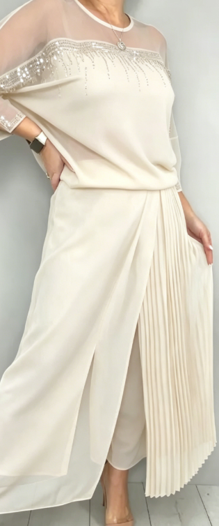 Caia - Embellished Pleated Two Piece Pants Set