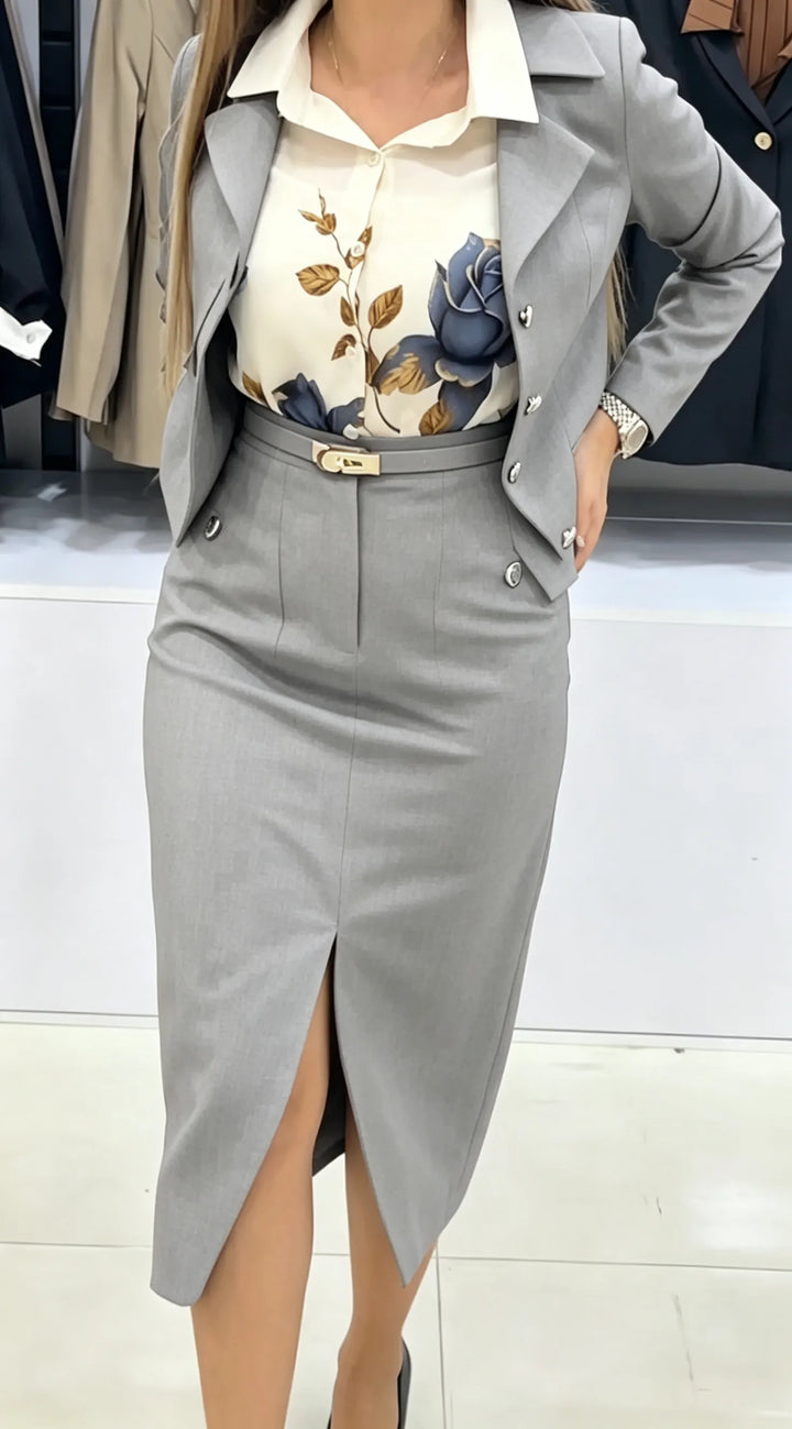 Xavina - Tailored Blazer Skirt Two Piece Set