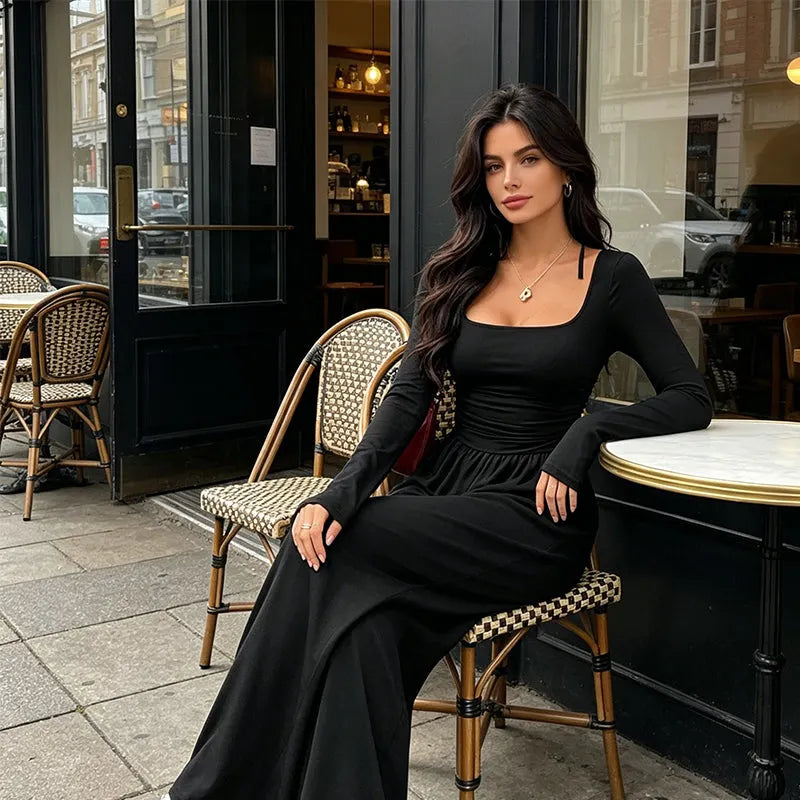Alise - Ruched Square Neck Wide Leg Jumpsuit