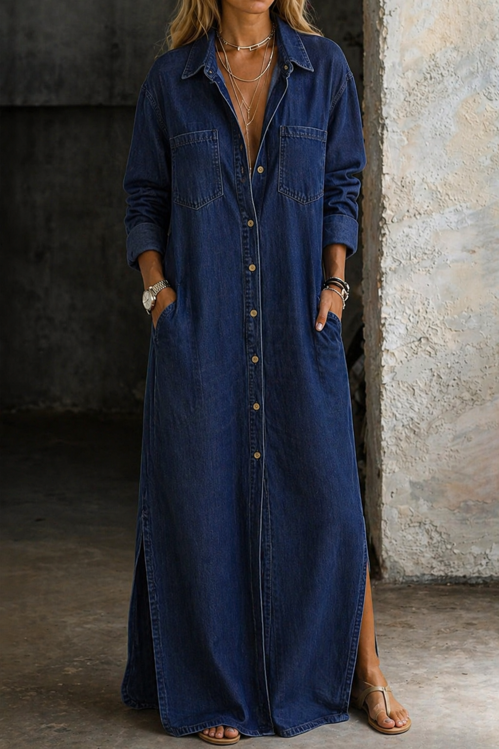 Brialisse - Fluid Maxi Shirt Dress