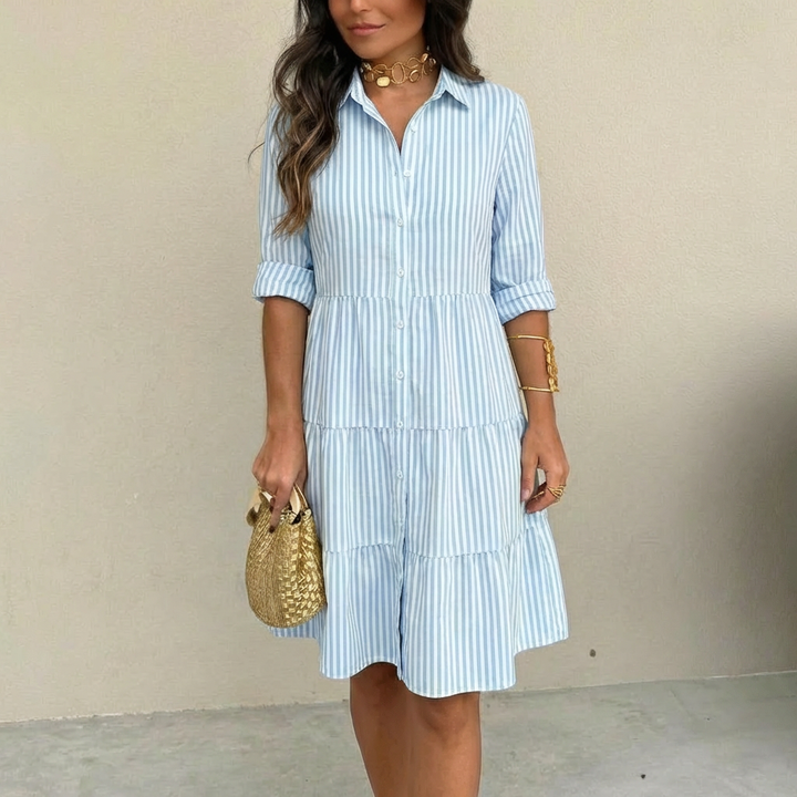 Ilyara - Lightweight Striped Button-Front Dress