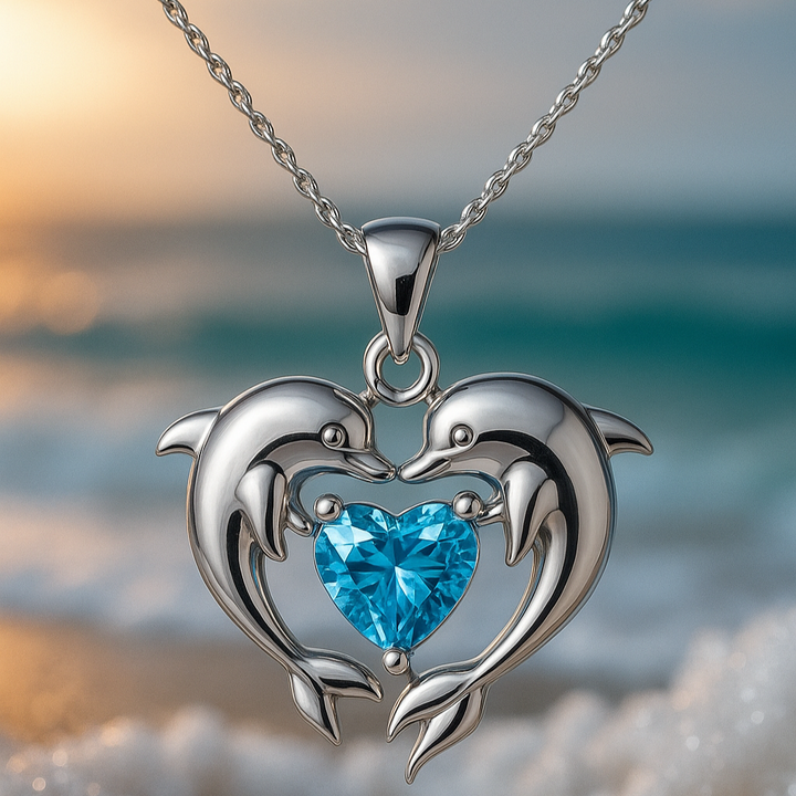 Mirae - Dolphin Heart Pendant Necklace