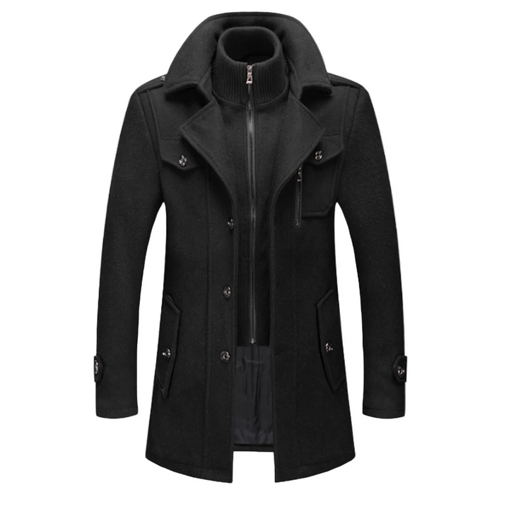 Davin - Layered High Neck Mid Length Coat