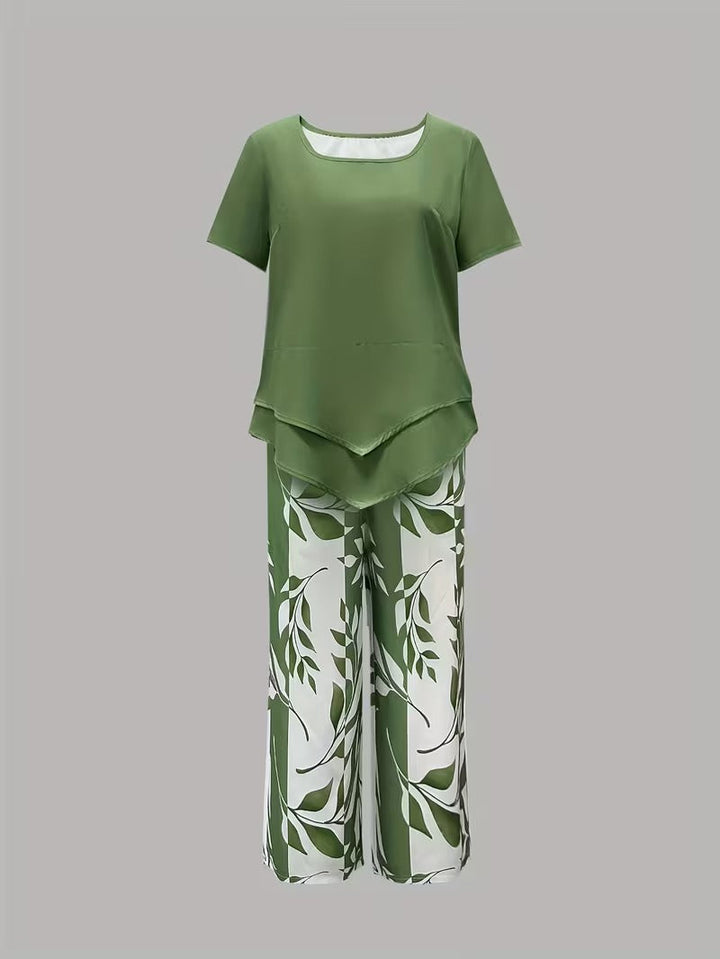 Samirae - Breezy Leaf-Print Two-Piece Set
