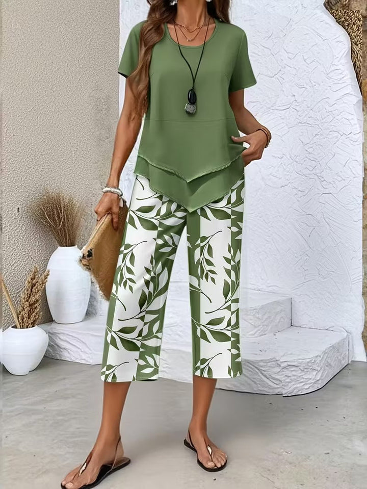 Samirae - Breezy Leaf-Print Two-Piece Set