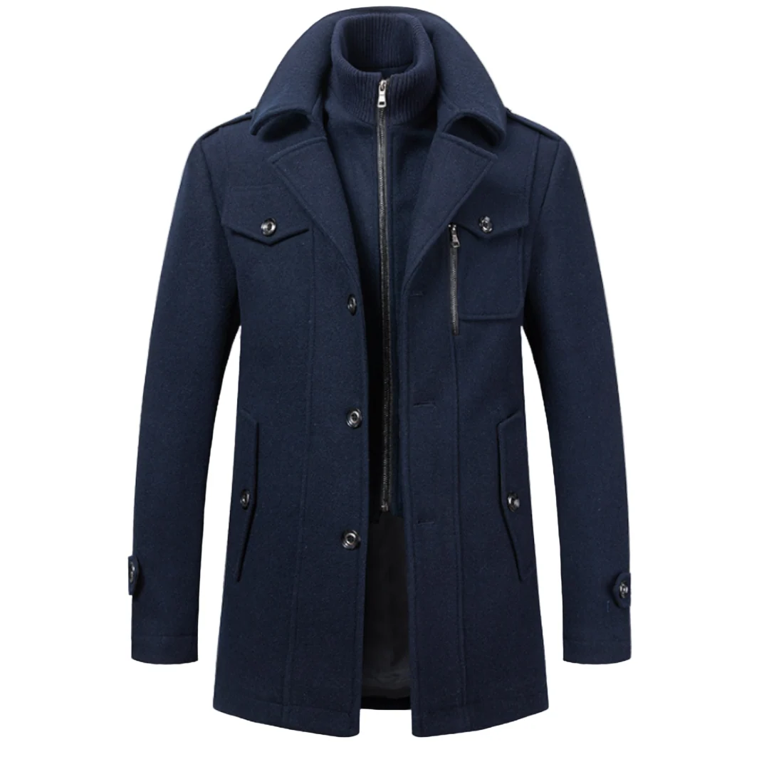 Davin - Layered High Neck Mid Length Coat