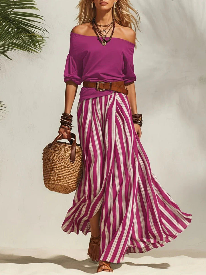 Delphia - Breezy Off-Shoulder Skirt Set