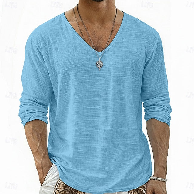 Crispin - Breathable Linen V-Neck Long Sleeve Shirt