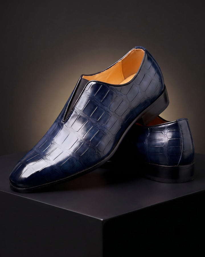 Denton - Burnished Croc-Effect Slip-On Loafers