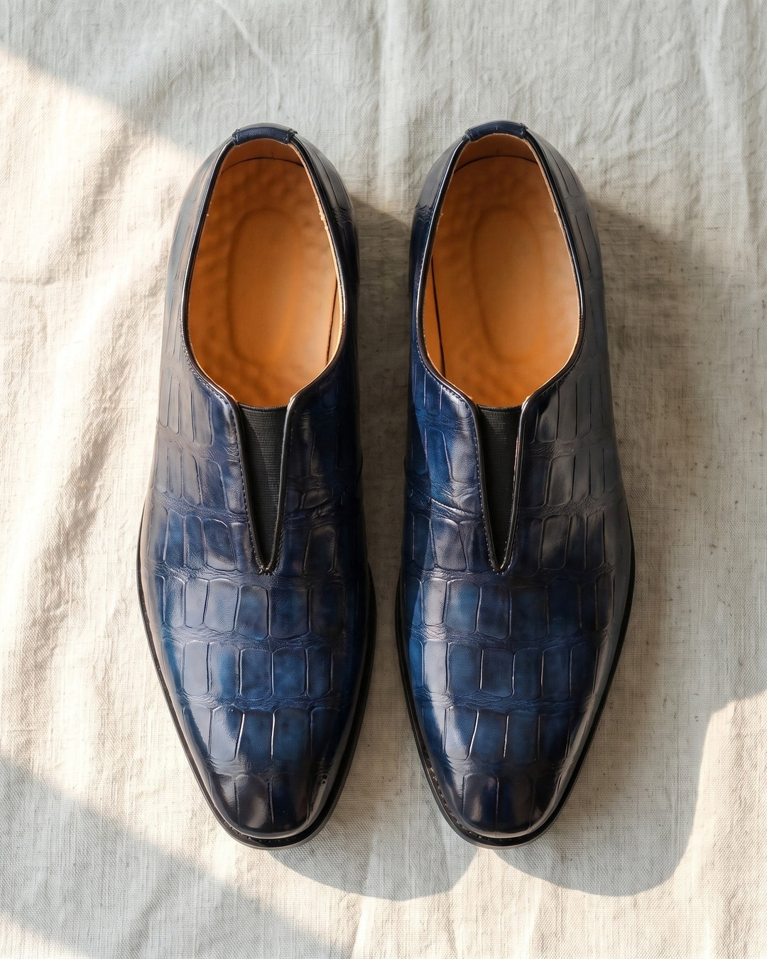 Denton - Burnished Croc-Effect Slip-On Loafers