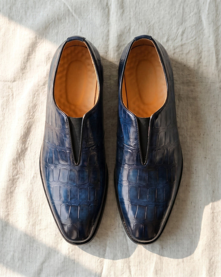 Denton - Burnished Croc-Effect Slip-On Loafers