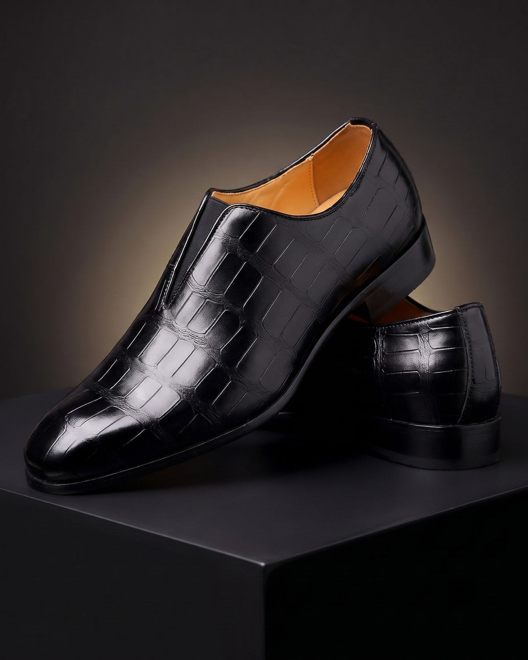 Denton - Burnished Croc-Effect Slip-On Loafers