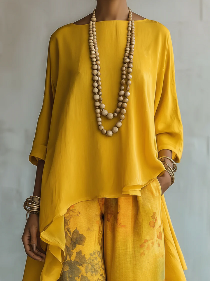 Anwyn - Layered Chiffon Top And Wide Leg Trousers Set