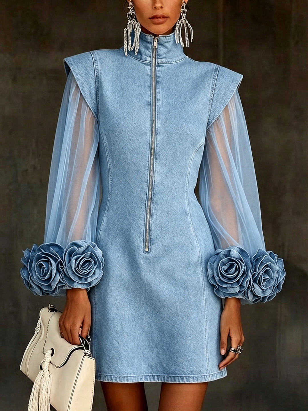 Amelie - Structured Sheer-Sleeve Mini Dress