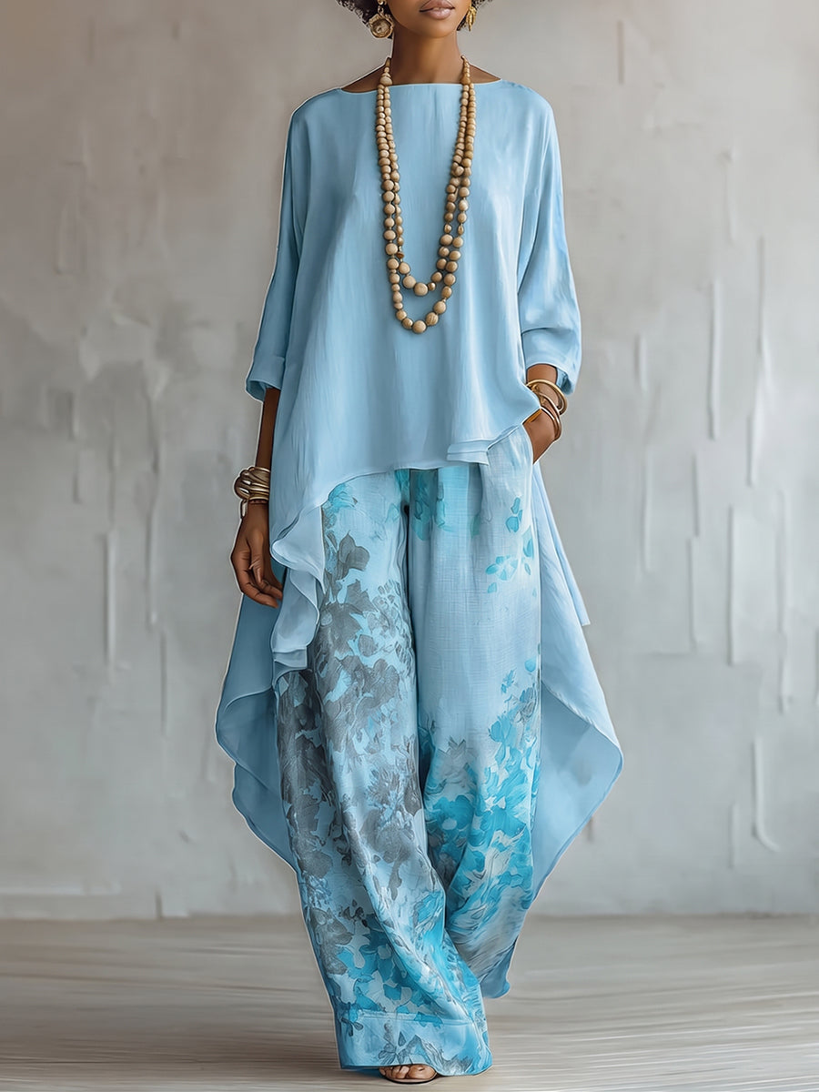 Anwyn - Layered Chiffon Top And Wide Leg Trousers Set