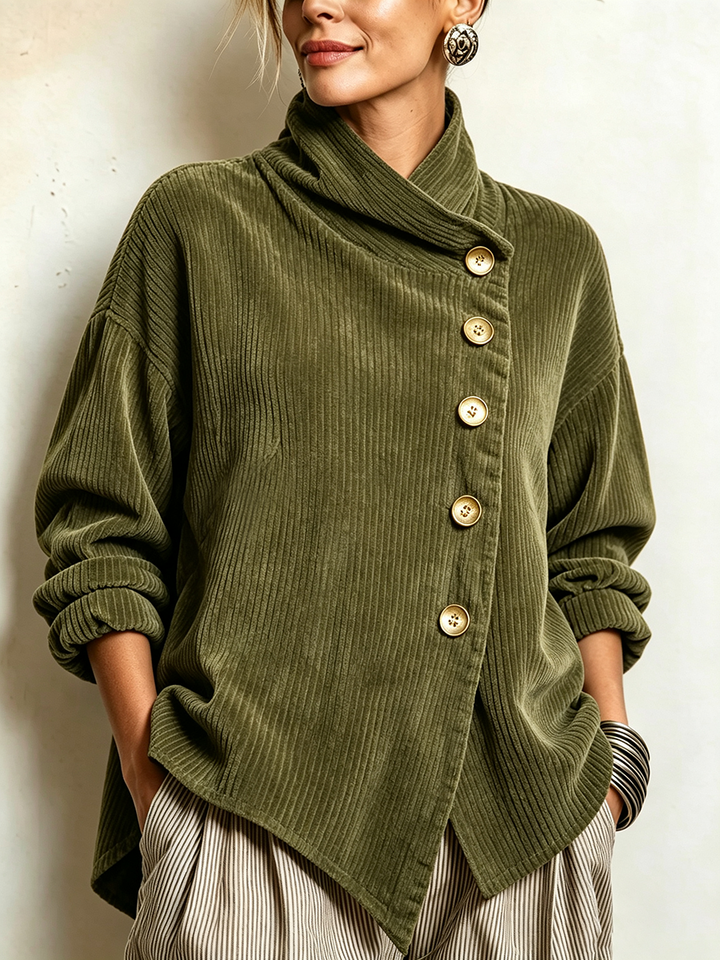 Blair - Textured High-Collar Asymmetric Sweater