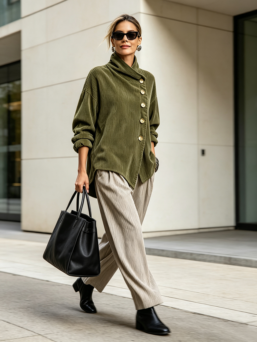 Blair - Textured High-Collar Asymmetric Sweater