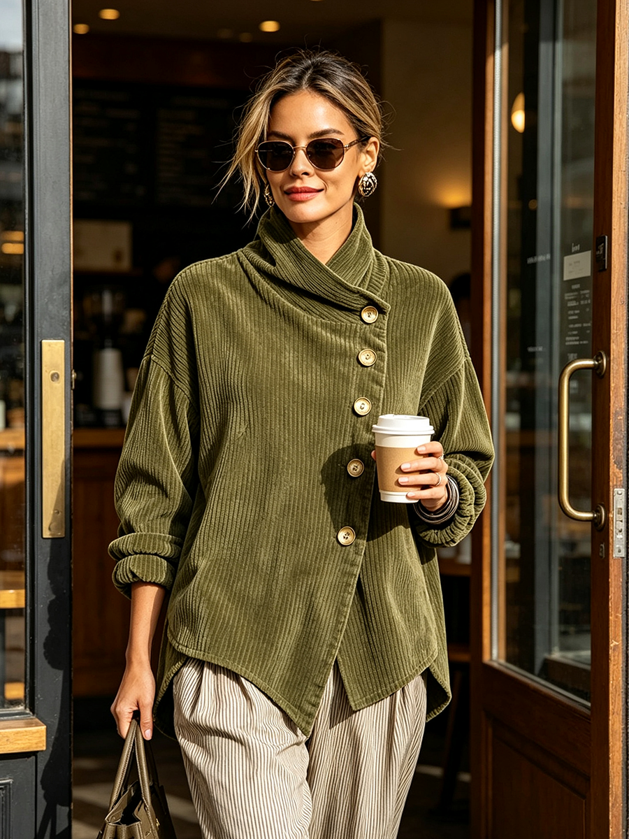 Blair - Textured High-Collar Asymmetric Sweater