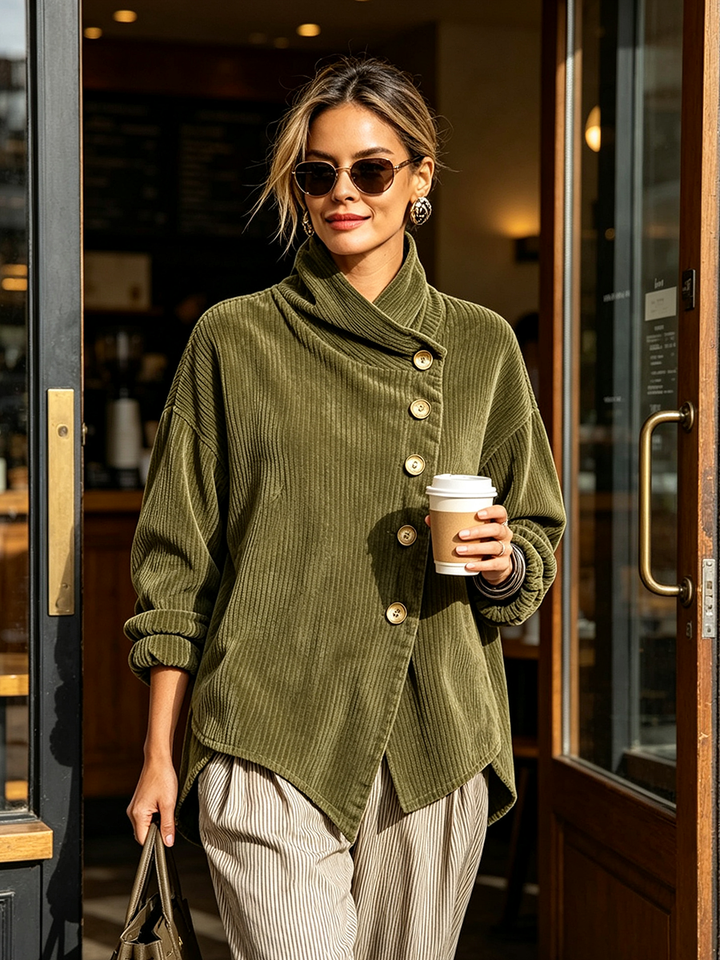 Blair - Textured High-Collar Asymmetric Sweater