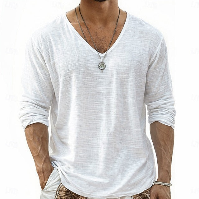 Crispin - Breathable Linen V-Neck Long Sleeve Shirt
