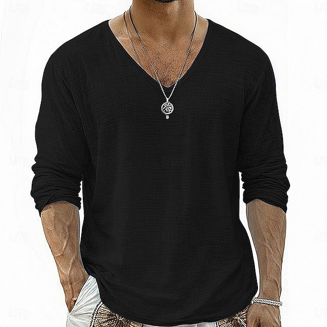 Crispin - Breathable Linen V-Neck Long Sleeve Shirt