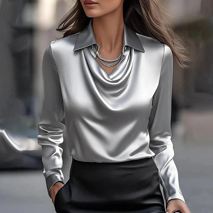 Tivia - Luxurious Draped-Collar Shirt