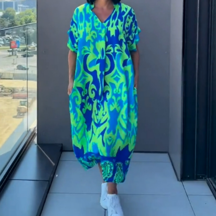 Yunae - Lightweight Printed V-Neck Dress
