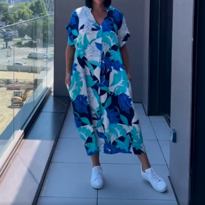 Yunae - Lightweight Printed V-Neck Dress