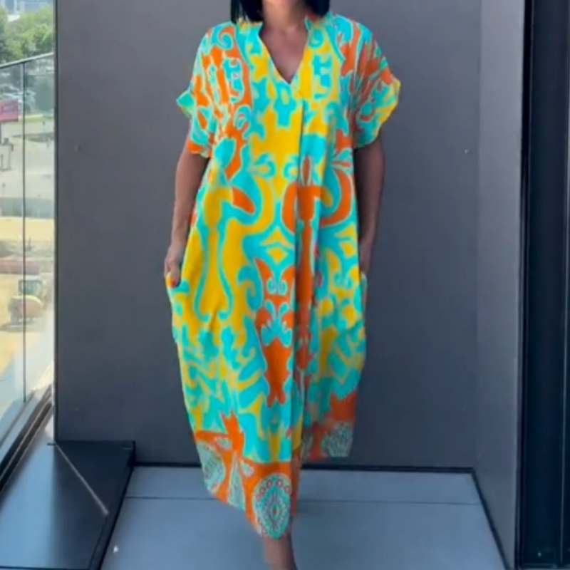 Yunae - Lightweight Printed V-Neck Dress