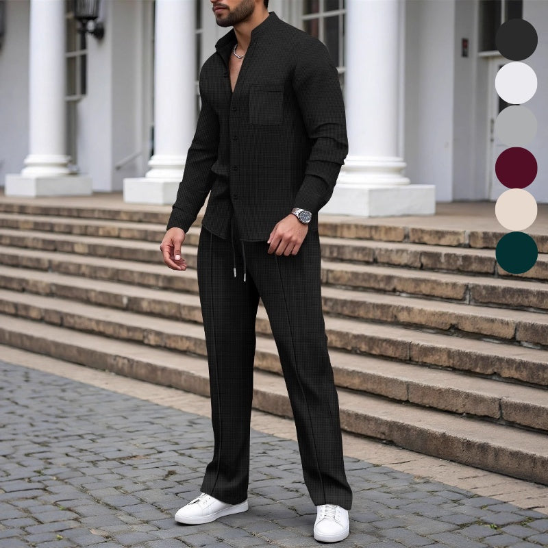 Blake - Textured Waffle Shirt & Trousers Set