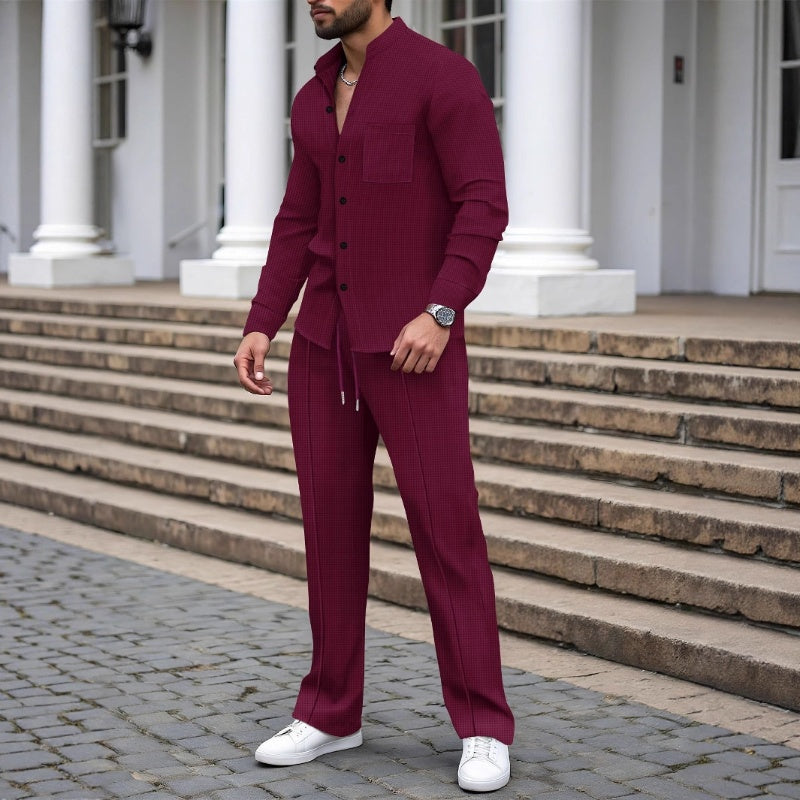 Blake - Textured Waffle Shirt & Trousers Set