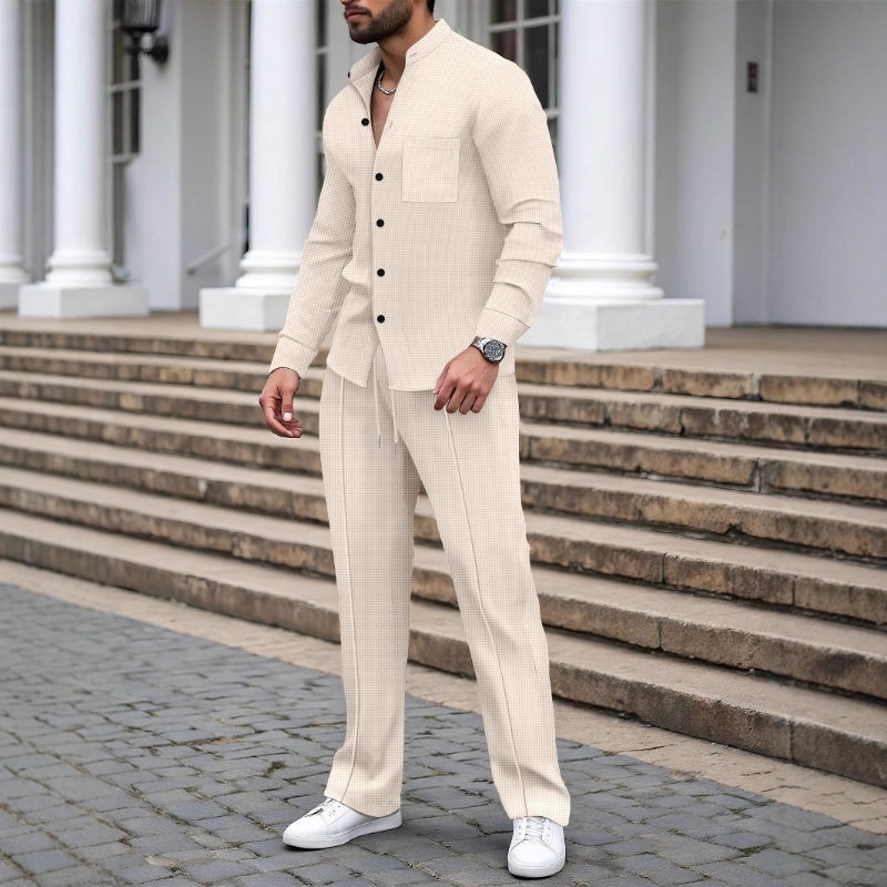 Ashton - Waffle-Textured Shirt & Trousers Set