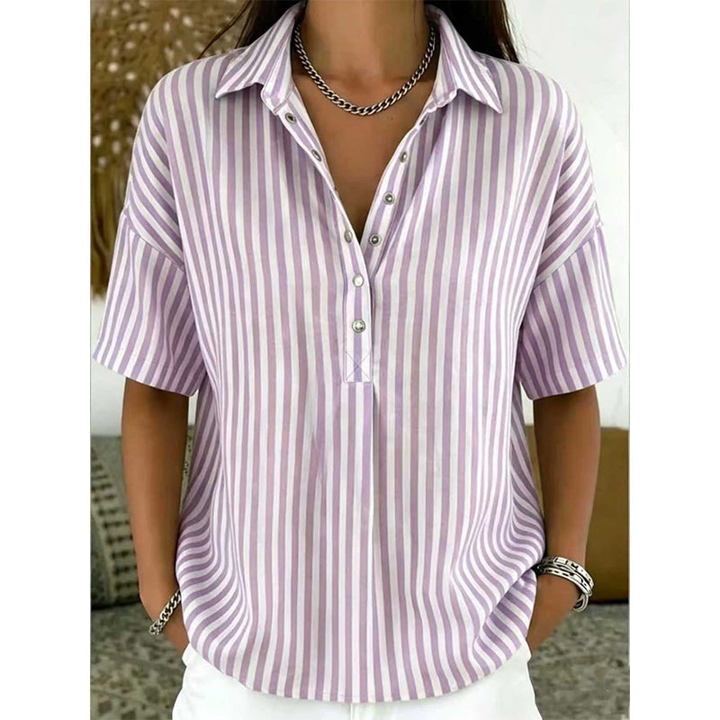 Alicia - Soft-Touch Striped V-Neck Top