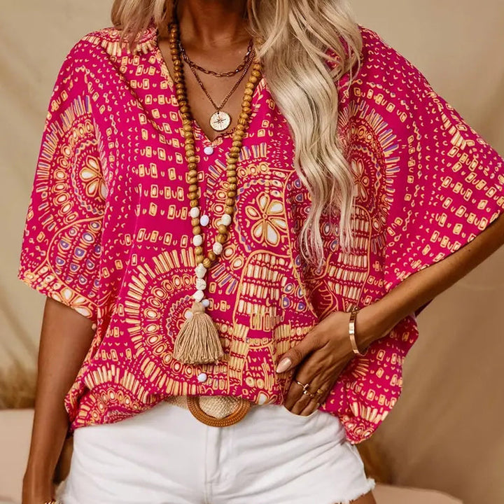 Noellise - Artistic Batwing Sleeve Blouse