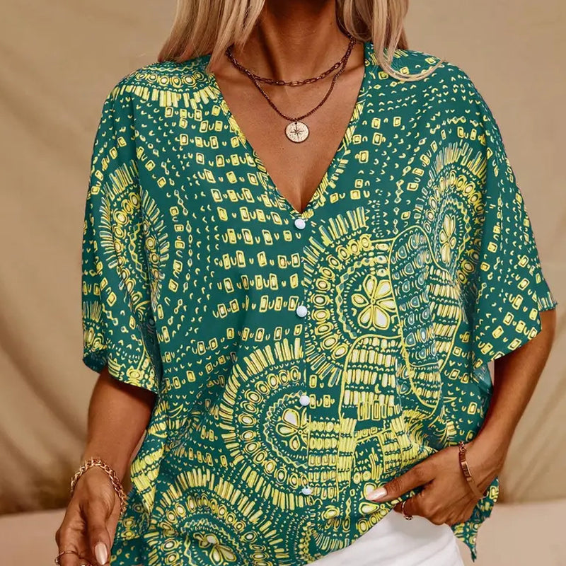 Noellise - Artistic Batwing Sleeve Blouse