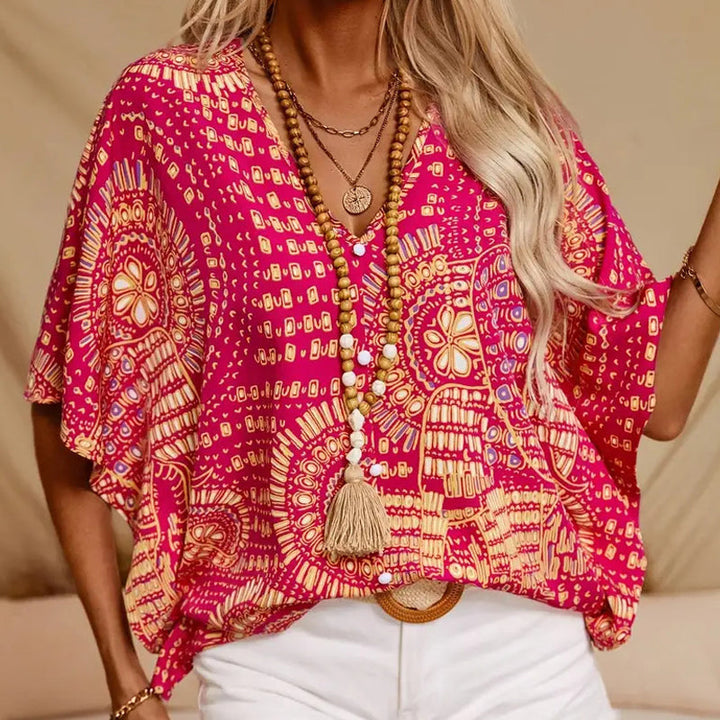 Noellise - Artistic Batwing Sleeve Blouse