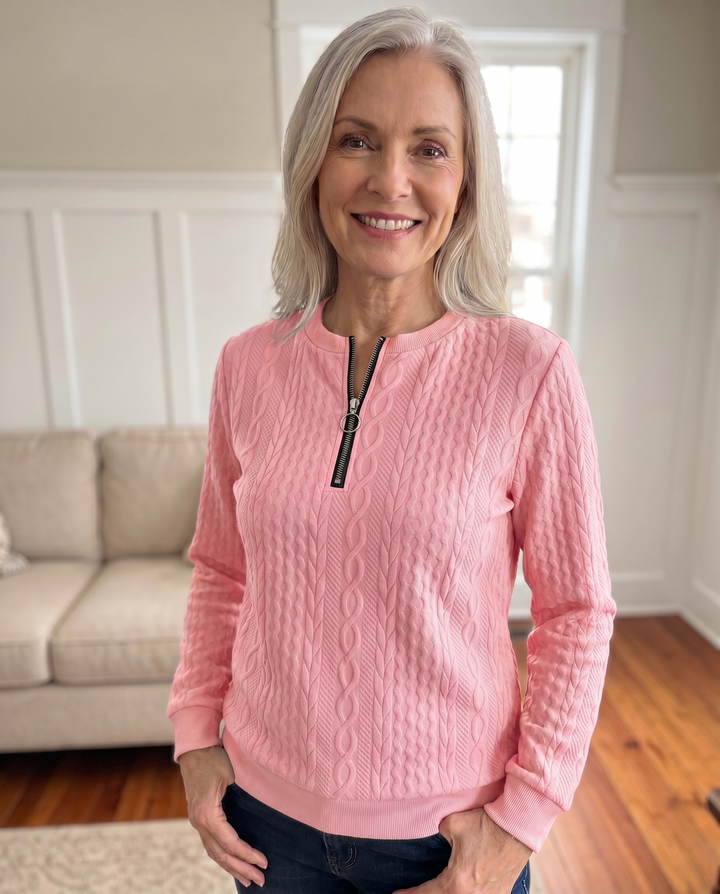 Darla - Textured Zip Sweater